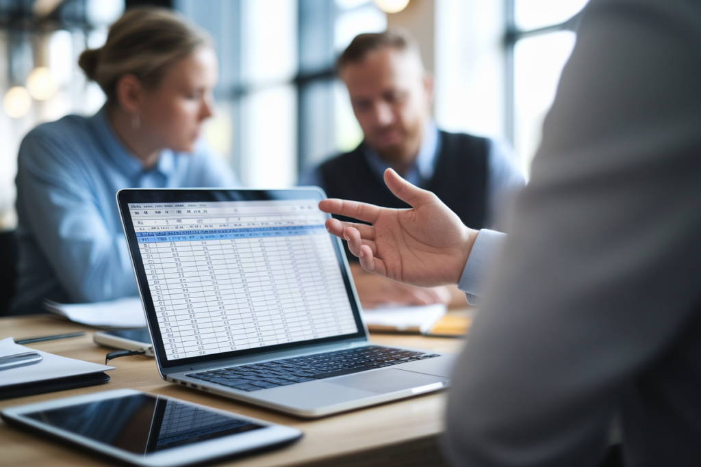 bureau-collegues-portable-tableur