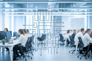 bureau-tableau-diagramme-employes-flous