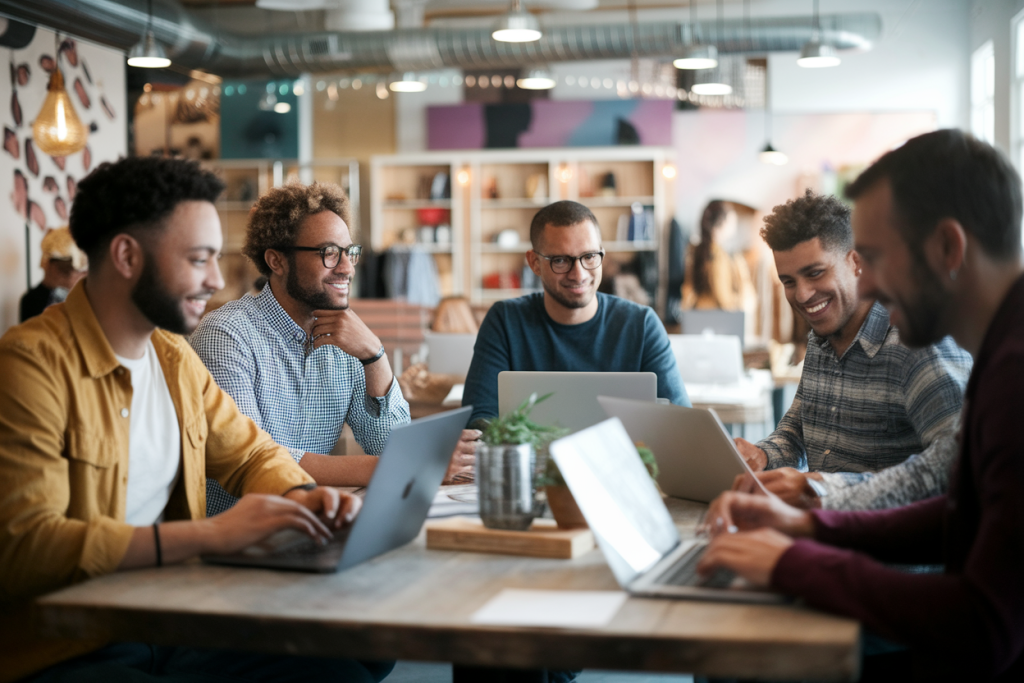 groupe-entrepreneurs-ordinateurs-coworking