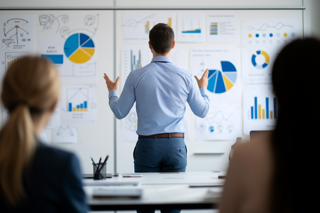 homme-dos-tableau-diagrammes-participants