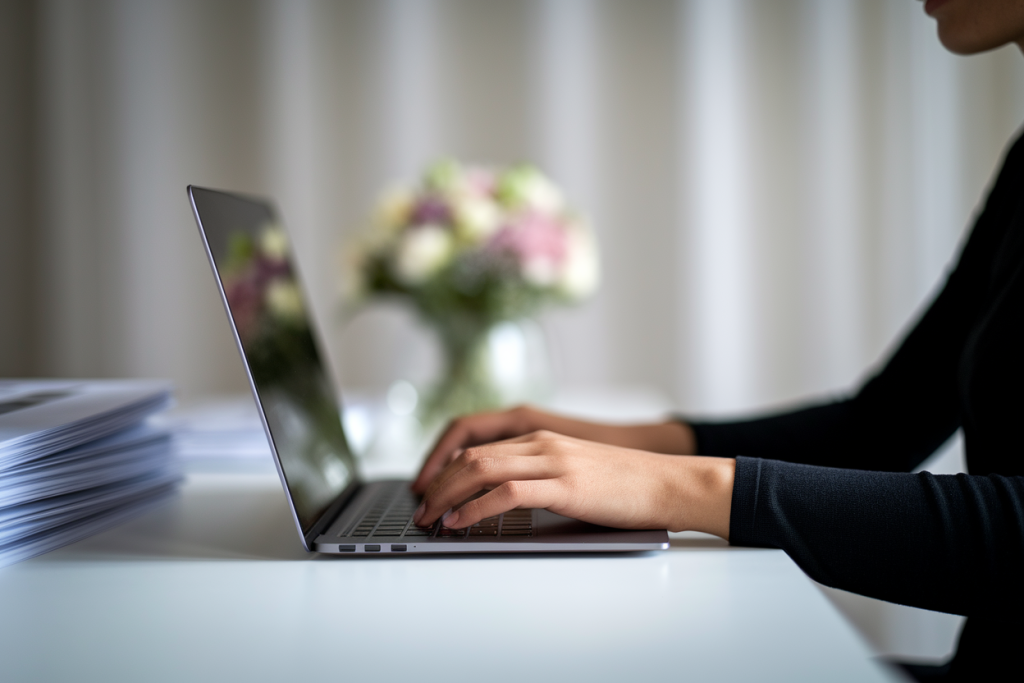 personne-bureau-minimaliste-ordinateur-fleurs