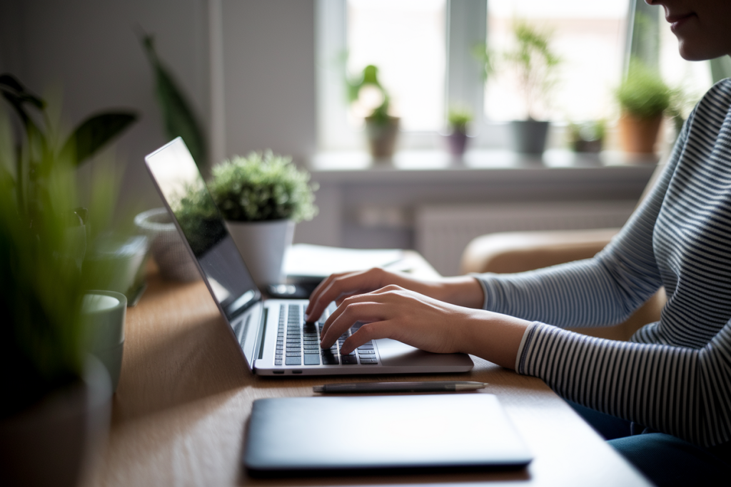 personne-bureau-portable-fenetre-plantes