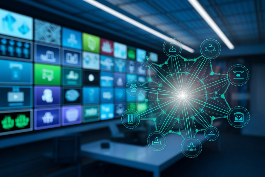 bureau-high-tech-ecrans-multimedia-connectes