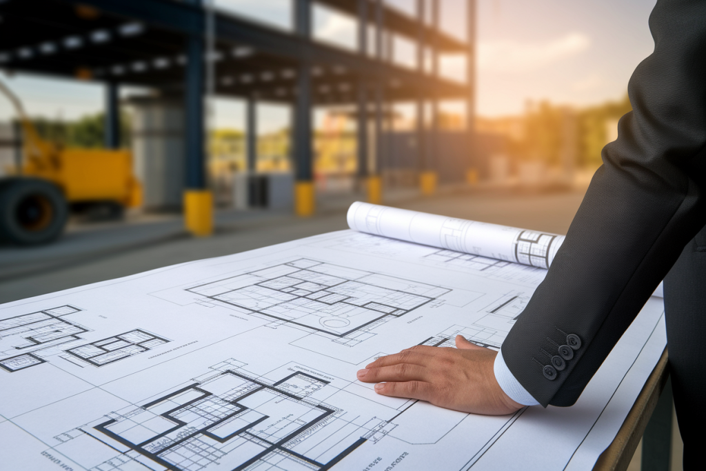 personne-costume-plans-chantier-flou