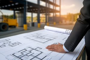 personne-costume-plans-chantier-flou