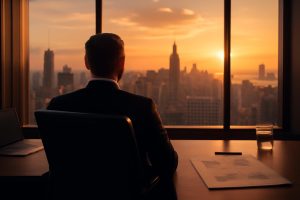 bureau-ville-coucher-soleil-costume