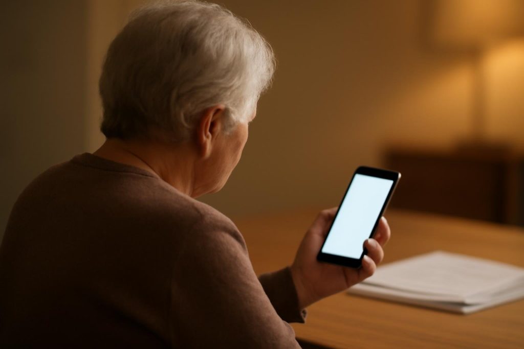 personne-agee-table-smartphone-papiers