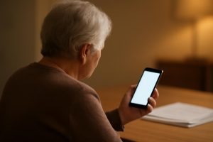 personne-agee-table-smartphone-papiers