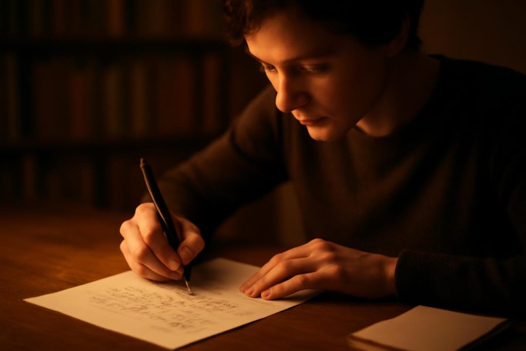 personne-bureau-bois-ecriture-lettre