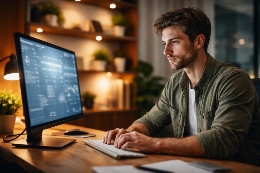 personne-ordinateur-bureau-moderne-plantes