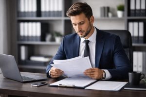 bureau-moderne-individu-costume-documents