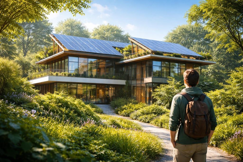 batiment-moderne-verdure-panneaux-solaires