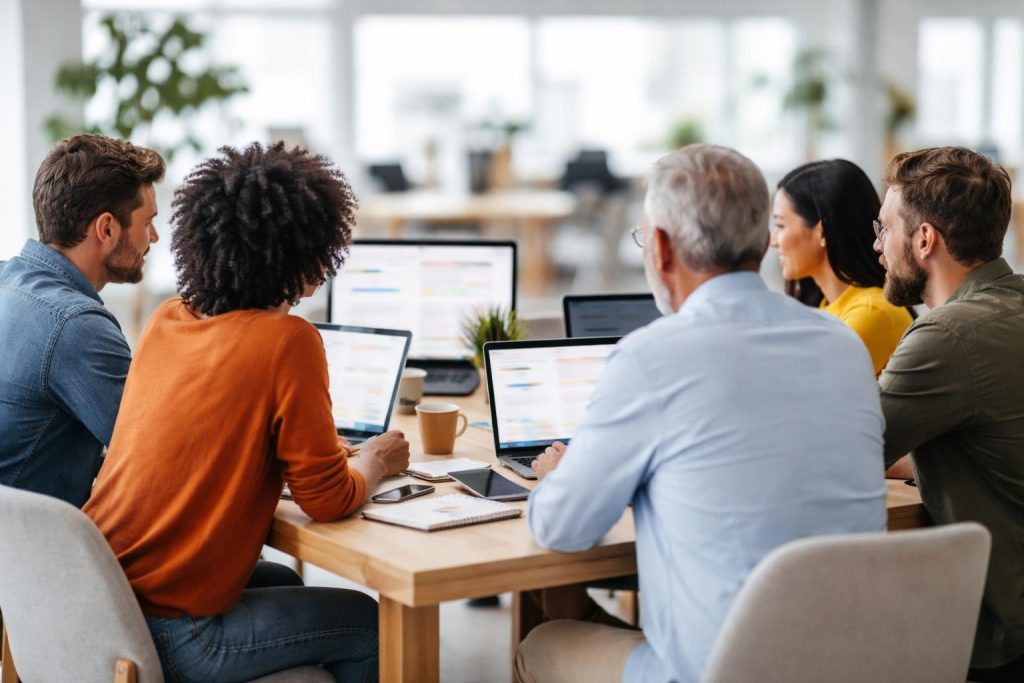 personnes-table-appareils-bureau-spacieux