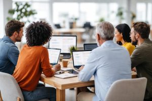 personnes-table-appareils-bureau-spacieux
