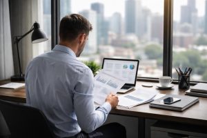 employe-bureau-documents-vue-ville