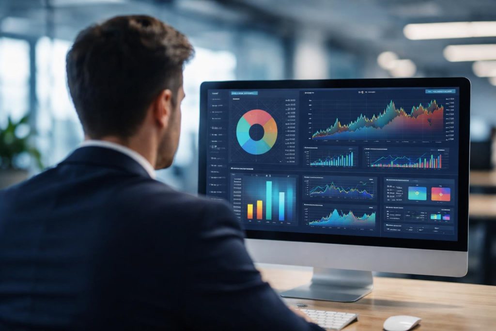 personne-dos-ecran-graphiques-bureau