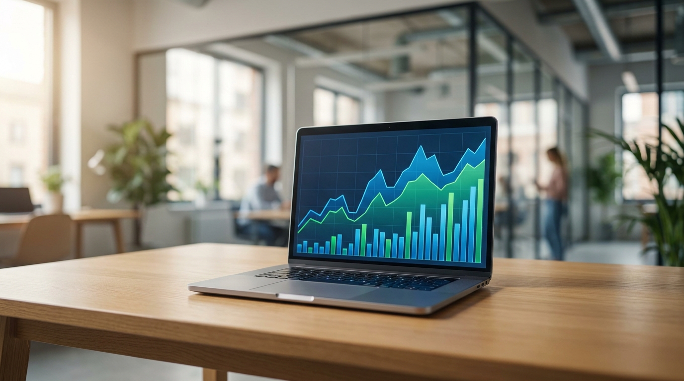 tableau de bord financier sur ordinateur portable avec graphiques de trésorerie